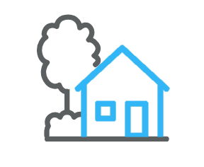 Icon zeigt kleines Haus, Baum und Busch